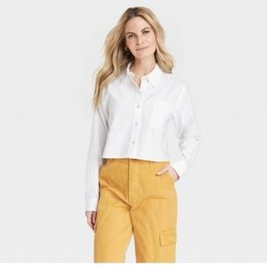White Cropped Button-Up Women's Top